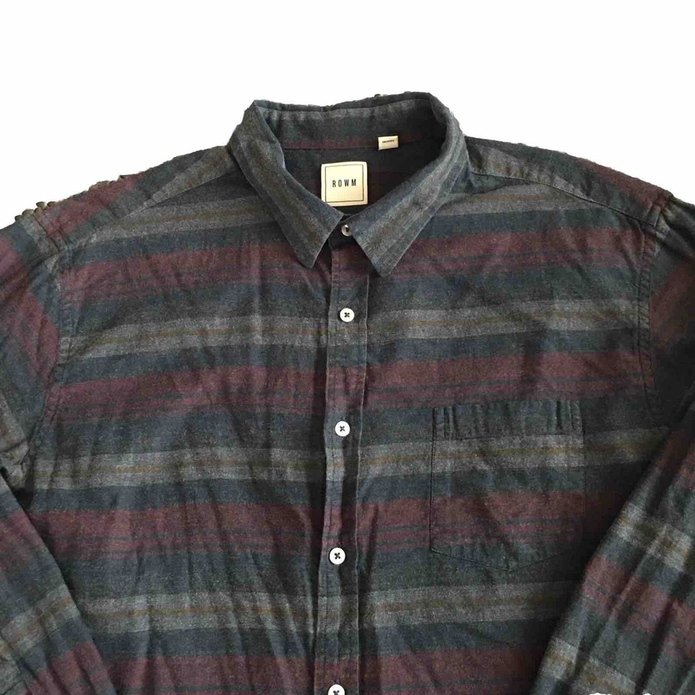 ROWM Flannel Shirt Mens 2XL Maroon Blue Stripe Flannel Long Sleeve Button Up - Picture 3 of 11